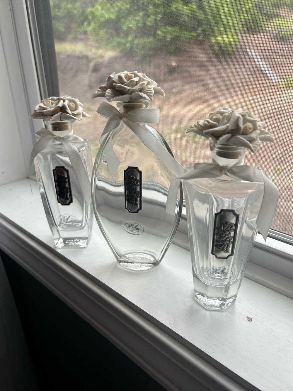 Set of 3 VTG Cellini Collection perfume bottles porcelain roses on stopper